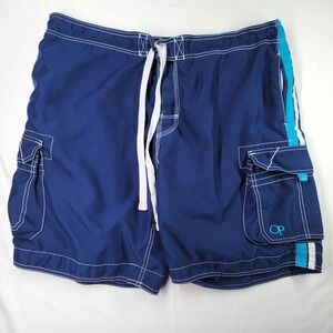 Vintage OP Ocean Pacific Lined Swim Trunks Board Shorts Size XL Navy Blue